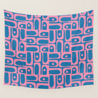 Mid Century Modern Piquet Abstract Multi Pattern in Colorful Pink and Blue Wall Tapestry Gallery Image 4