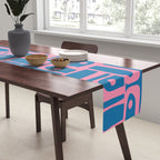 Mid Century Modern Piquet Abstract Multi Pattern in Colorful Pink and Blue Table Runner Gallery Image 2