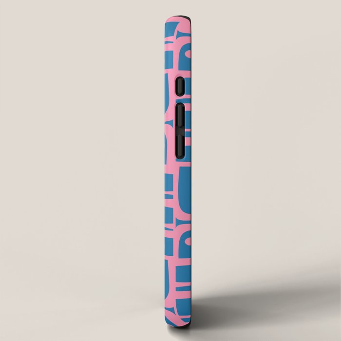 Mid Century Modern Piquet Abstract Multi Pattern in Colorful Pink and Blue iPhone Case Gallery Image 2