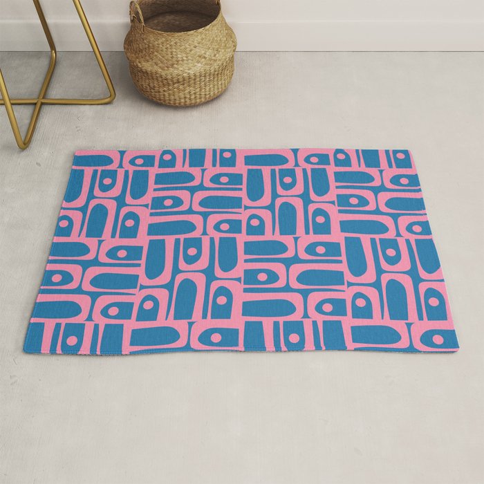 Mid Century Modern Piquet Abstract Multi Pattern in Colorful Pink and Blue Rug Gallery Image 1