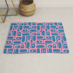 Mid Century Modern Piquet Abstract Multi Pattern in Colorful Pink and Blue Rug Gallery Image 1
