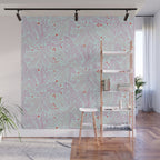 Winter Berries & Pine Branches in Teal & Pink Wall Mural Gallery Image 1