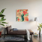 Summer Floral Prints, Abstract, Red and Green, Colourful Prints. Wood Wall Art Gallery Image 2