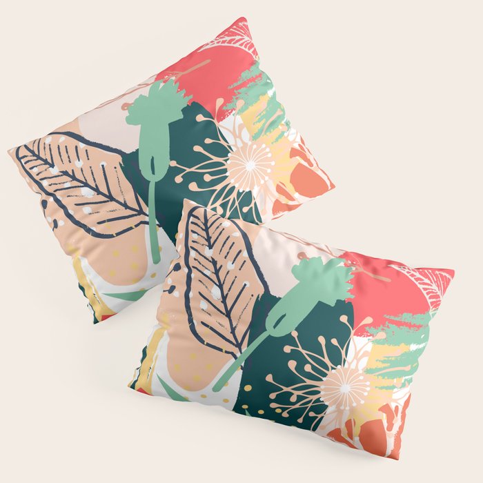 Summer Floral Prints, Abstract, Red and Green, Colourful Prints. Pillow Sham Gallery Image 1