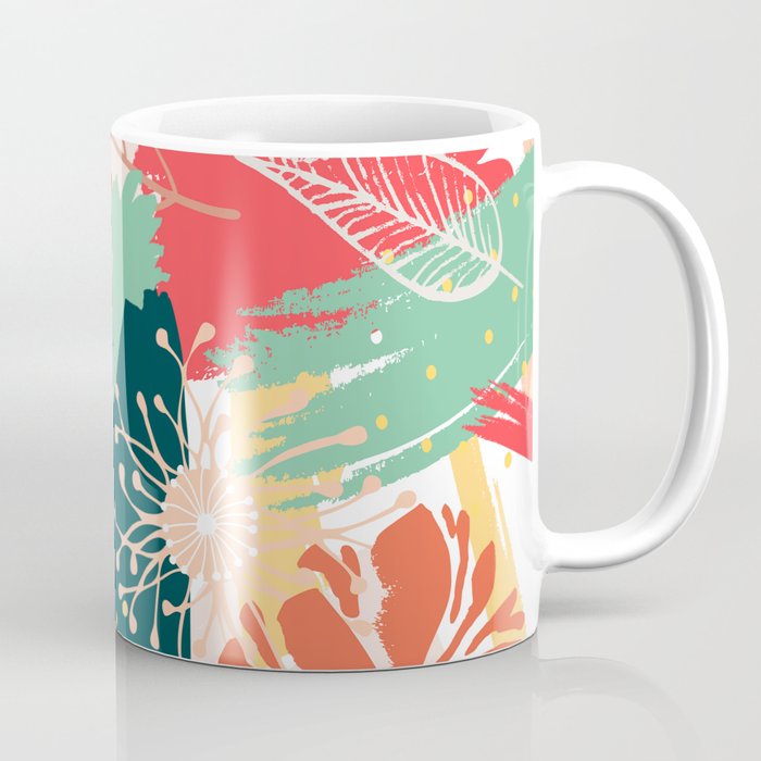 Summer Floral Prints, Abstract, Red and Green, Colourful Prints. Coffee Mug Gallery Image 1