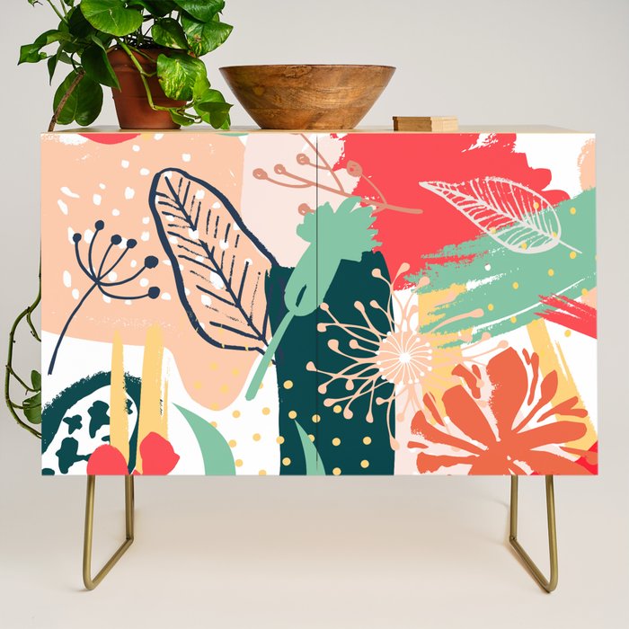 Summer Floral Prints, Abstract, Red and Green, Colourful Prints. Credenza Gallery Image 1