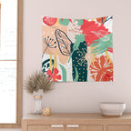 Summer Floral Prints, Abstract, Red and Green, Colourful Prints. Wall Tapestry Gallery Image 2