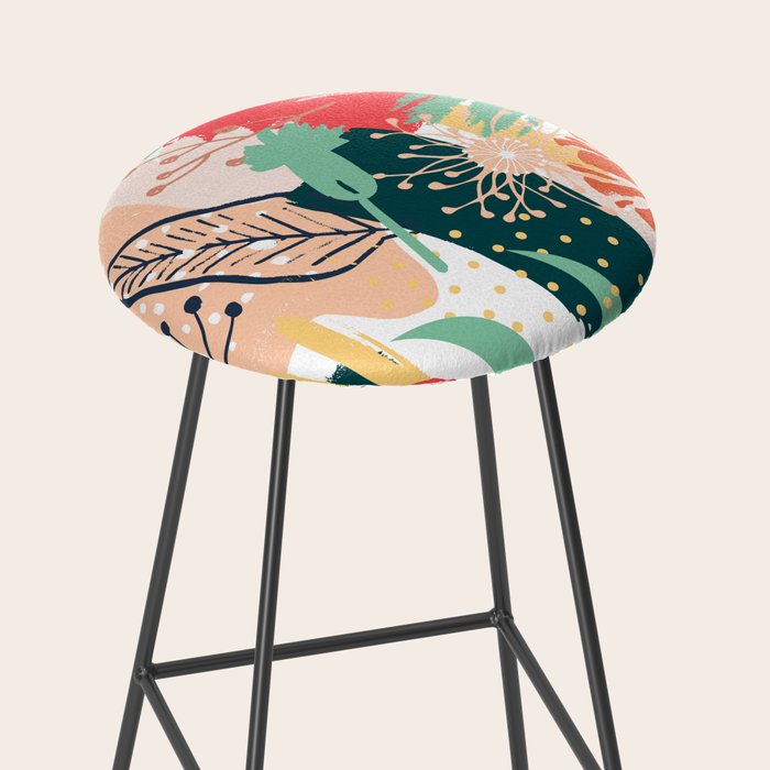 Summer Floral Prints, Abstract, Red and Green, Colourful Prints. Stool Gallery Image 2