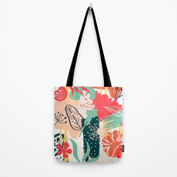 Summer Floral Prints, Abstract, Red and Green, Colourful Prints. Tote Bag Gallery Image 2