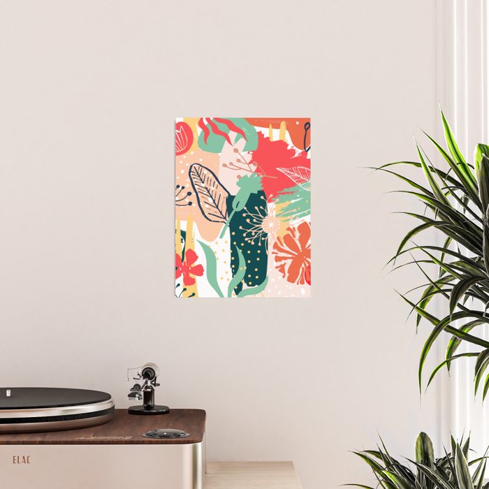 Summer Floral Prints, Abstract, Red and Green, Colourful Prints. Poster Gallery Image 2