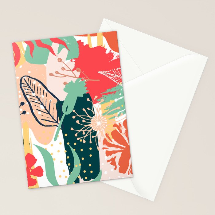 Summer Floral Prints, Abstract, Red and Green, Colourful Prints. Stationery Card Gallery Image 2