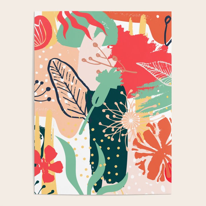 Summer Floral Prints, Abstract, Red and Green, Colourful Prints. Poster Gallery Image 4