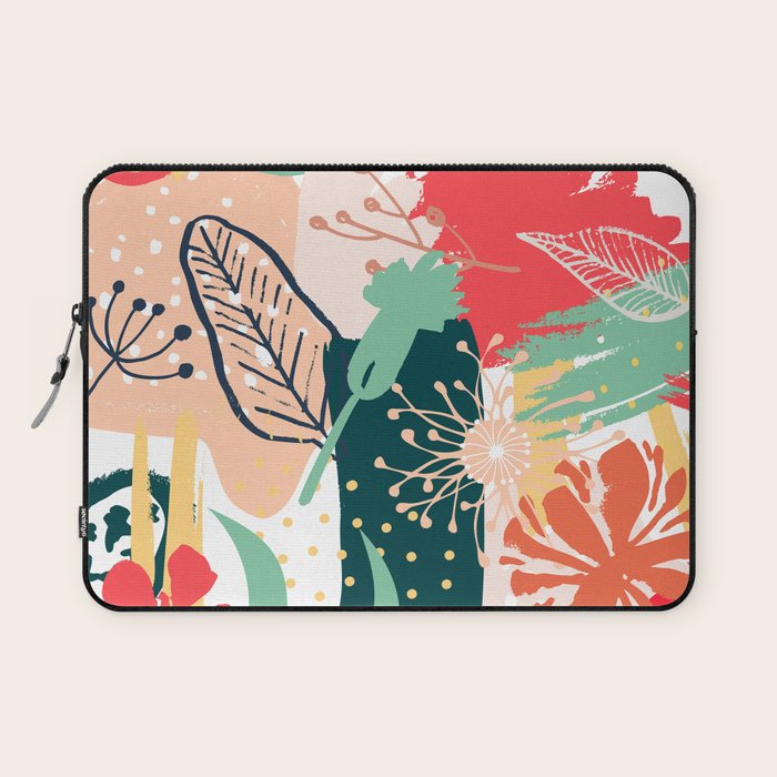 Summer Floral Prints, Abstract, Red and Green, Colourful Prints. Laptop Sleeve Gallery Image 1