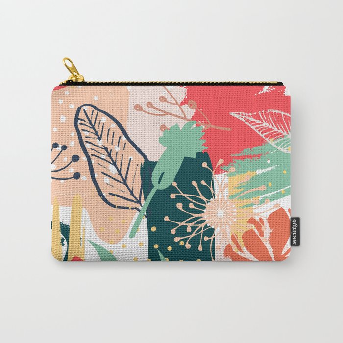 Summer Floral Prints, Abstract, Red and Green, Colourful Prints. Carry All Pouch Gallery Image 1