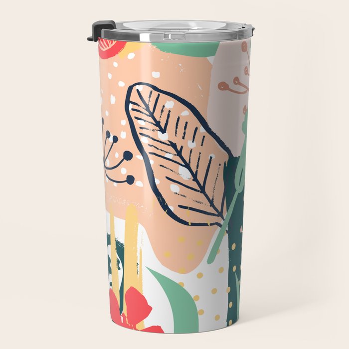 Summer Floral Prints, Abstract, Red and Green, Colourful Prints. Travel Mug Gallery Image 3