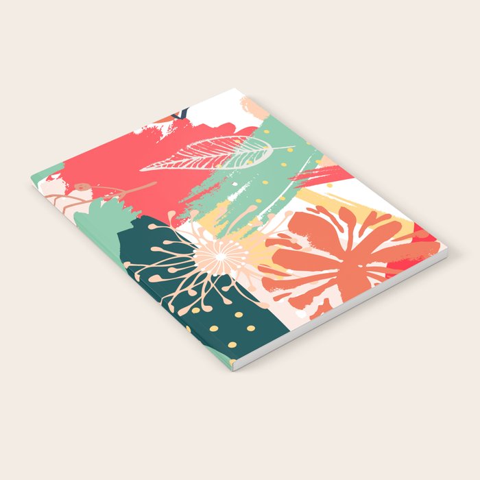Summer Floral Prints, Abstract, Red and Green, Colourful Prints. Notebook Gallery Image 1