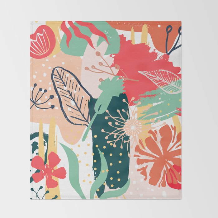 Summer Floral Prints, Abstract, Red and Green, Colourful Prints. Throw Blanket Gallery Image 2