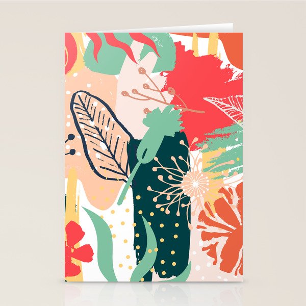 Summer Floral Prints, Abstract, Red and Green, Colourful Prints. Stationery Card Gallery Image 2