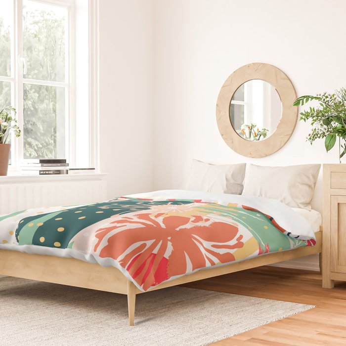 Summer Floral Prints, Abstract, Red and Green, Colourful Prints. Duvet Cover Gallery Image 2