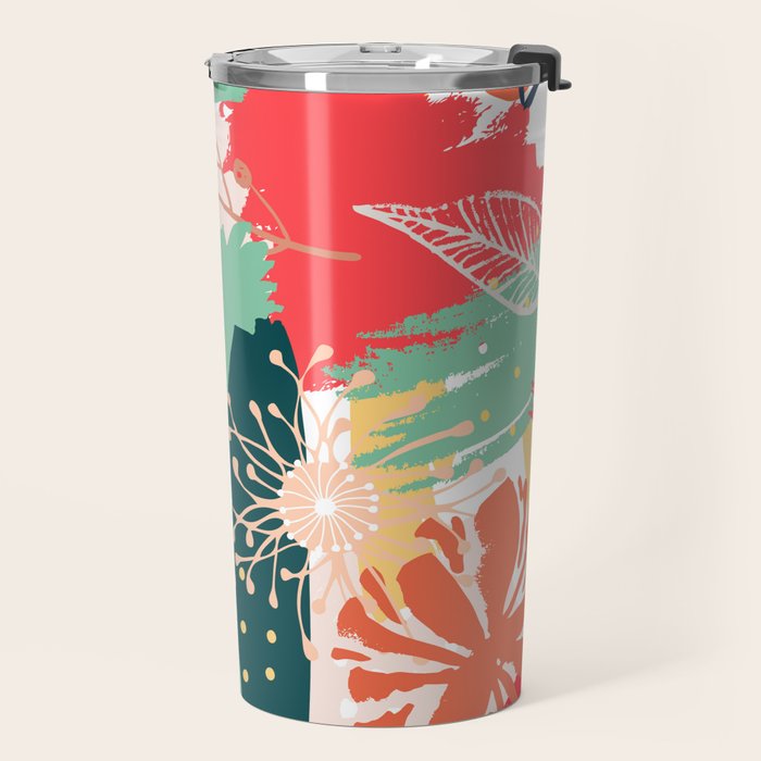 Summer Floral Prints, Abstract, Red and Green, Colourful Prints. Travel Mug Gallery Image 2