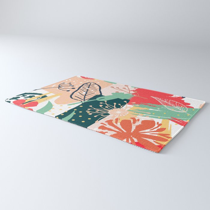 Summer Floral Prints, Abstract, Red and Green, Colourful Prints. Rug Gallery Image 3