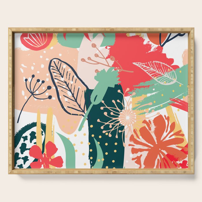 Summer Floral Prints, Abstract, Red and Green, Colourful Prints. Serving Tray Gallery Image 1