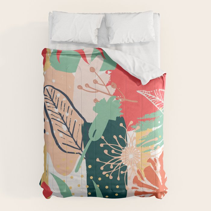 Summer Floral Prints, Abstract, Red and Green, Colourful Prints. Comforter Gallery Image 6