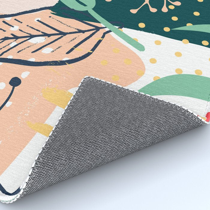 Summer Floral Prints, Abstract, Red and Green, Colourful Prints. Rug Gallery Image 4