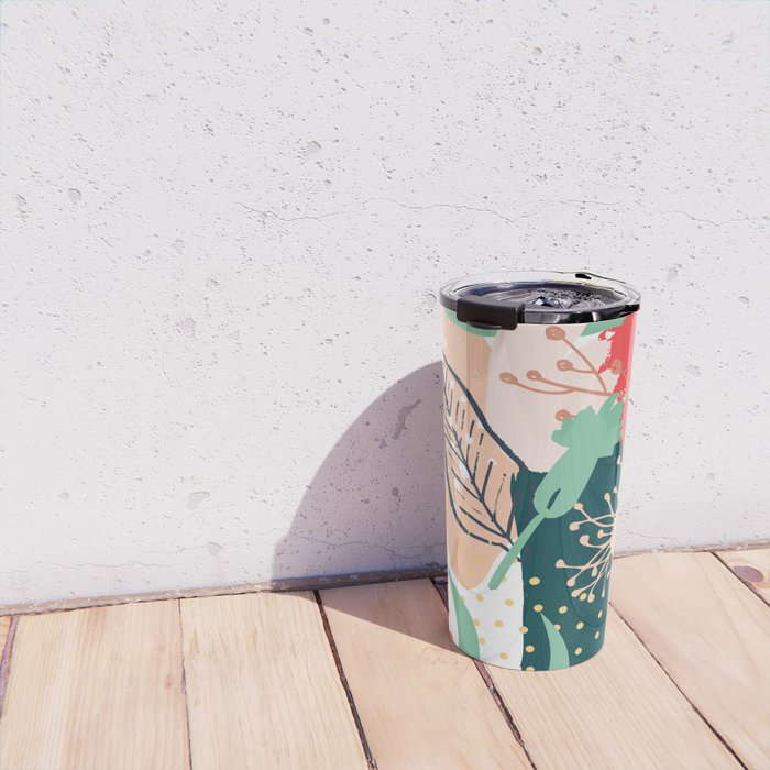 Summer Floral Prints, Abstract, Red and Green, Colourful Prints. Travel Mug Gallery Image 4