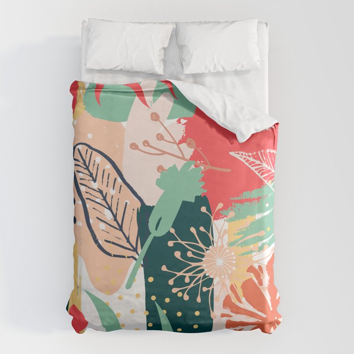 Summer Floral Prints, Abstract, Red and Green, Colourful Prints. Duvet Cover Gallery Image 6
