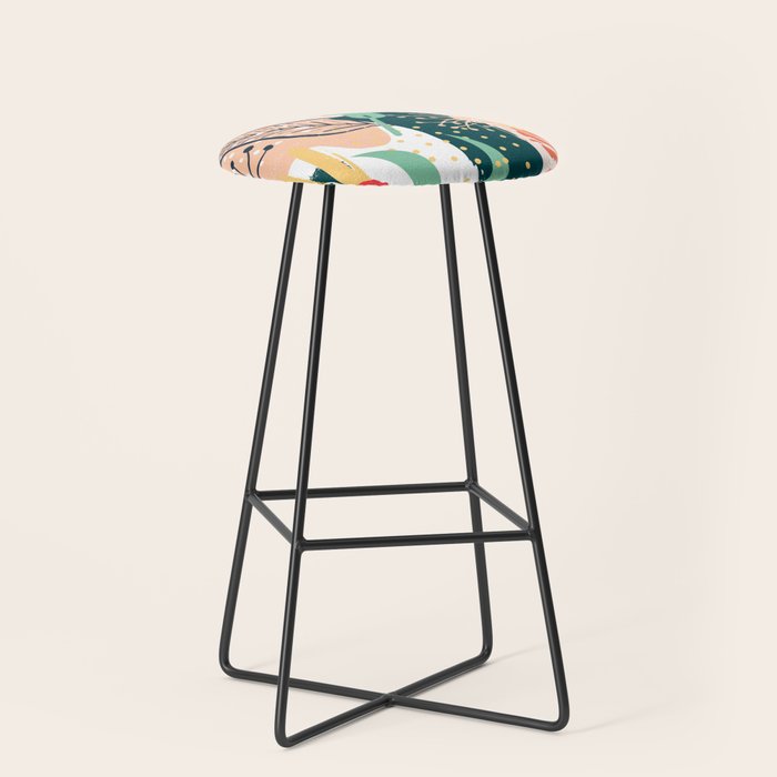 Summer Floral Prints, Abstract, Red and Green, Colourful Prints. Stool Gallery Image 1