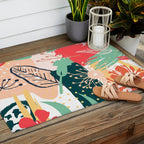 Summer Floral Prints, Abstract, Red and Green, Colourful Prints. Outdoor Rug Gallery Image 2