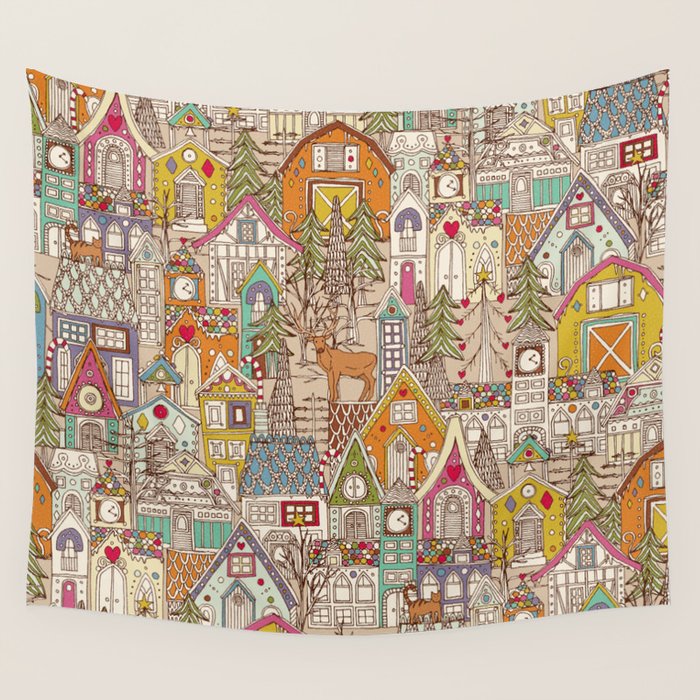 vintage gingerbread town Wall Tapestry Gallery Image 4
