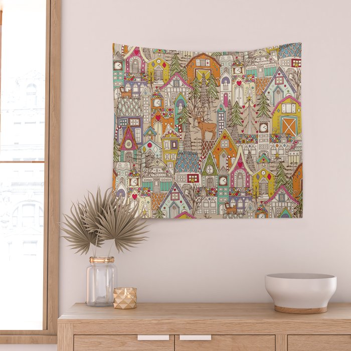 vintage gingerbread town Wall Tapestry Gallery Image 2