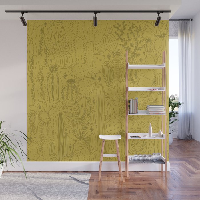 Cactus Scene in Green Wall Mural Gallery Image 1