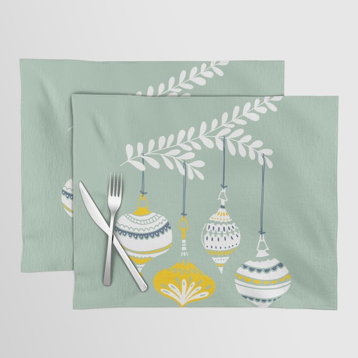 Cheerful little Christmas baubles mint Placemat Gallery Image 1