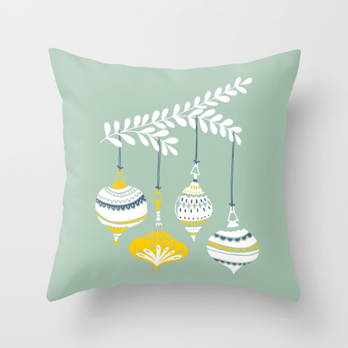 Cheerful little Christmas baubles mint Throw Pillow Gallery Image 6
