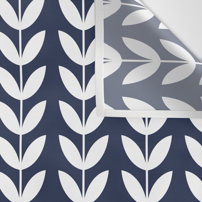 Navy Blue and White Scandinavian leaves pattern Wall Tapestry Gallery Image 3