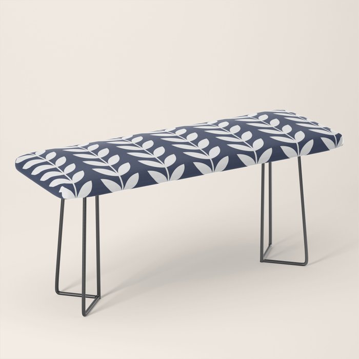 Navy Blue and White Scandinavian leaves pattern Bench Gallery Image 1