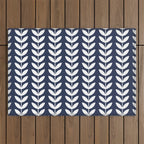 Navy Blue and White Scandinavian leaves pattern Outdoor Rug Gallery Image 1