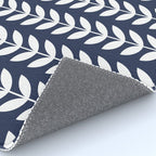 Navy Blue and White Scandinavian leaves pattern Rug Gallery Image 4