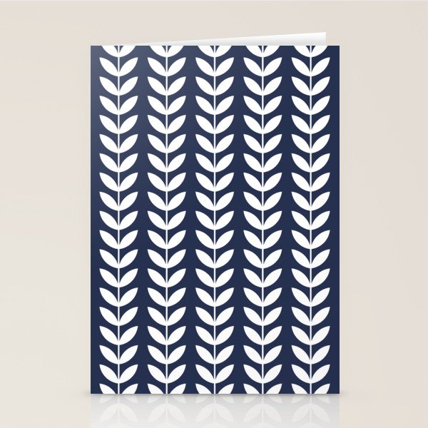 Navy Blue and White Scandinavian leaves pattern Stationery Card Gallery Image 2