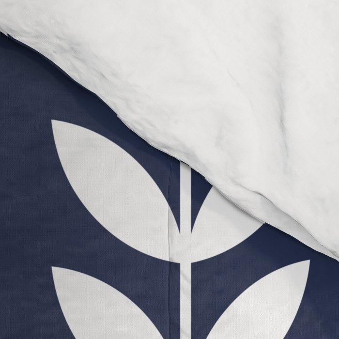 Navy Blue and White Scandinavian leaves pattern Comforter Gallery Image 4