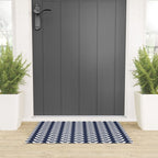 Navy Blue and White Scandinavian leaves pattern Welcome Mat Gallery Image 3