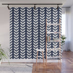 Navy Blue and White Scandinavian leaves pattern Wall Mural Gallery Image 1