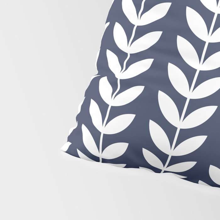 Navy Blue and White Scandinavian leaves pattern Pillow Sham Gallery Image 4