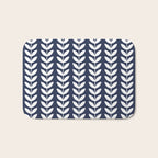 Navy Blue and White Scandinavian leaves pattern Bath Mat Gallery Image 1
