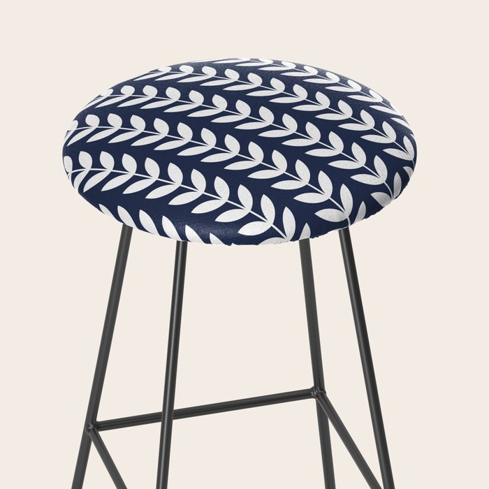 Navy Blue and White Scandinavian leaves pattern Stool Gallery Image 2