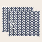 Navy Blue and White Scandinavian leaves pattern Placemat Gallery Image 1