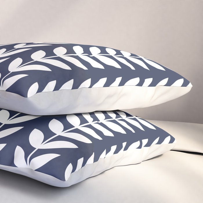 Navy Blue and White Scandinavian leaves pattern Pillow Sham Gallery Image 3